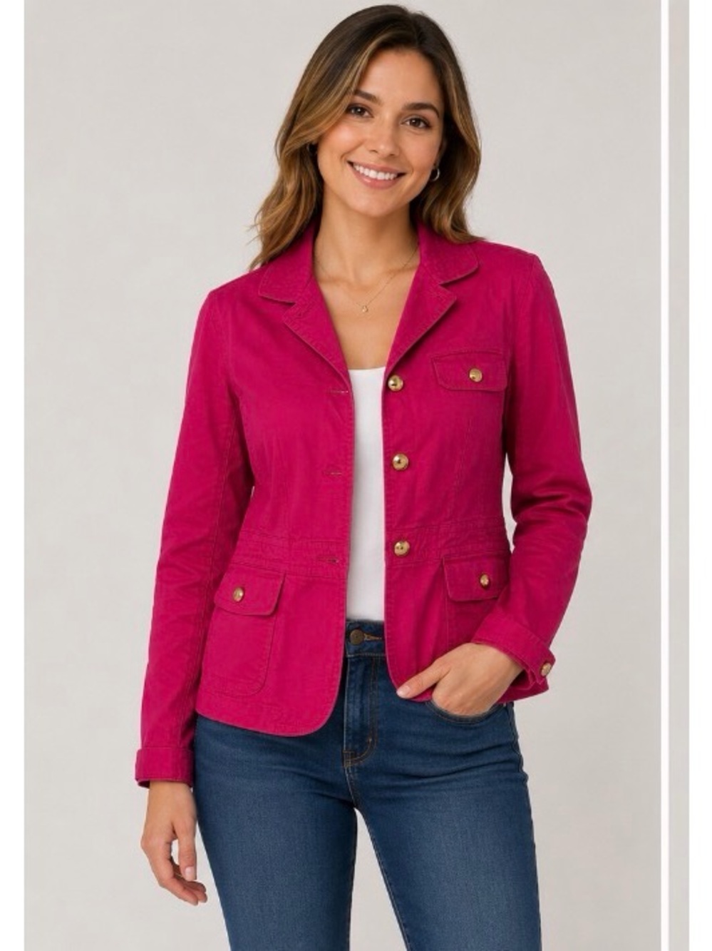 Women's Size 6 Red Jean Jacket Talbots Gold Buttons Unlined